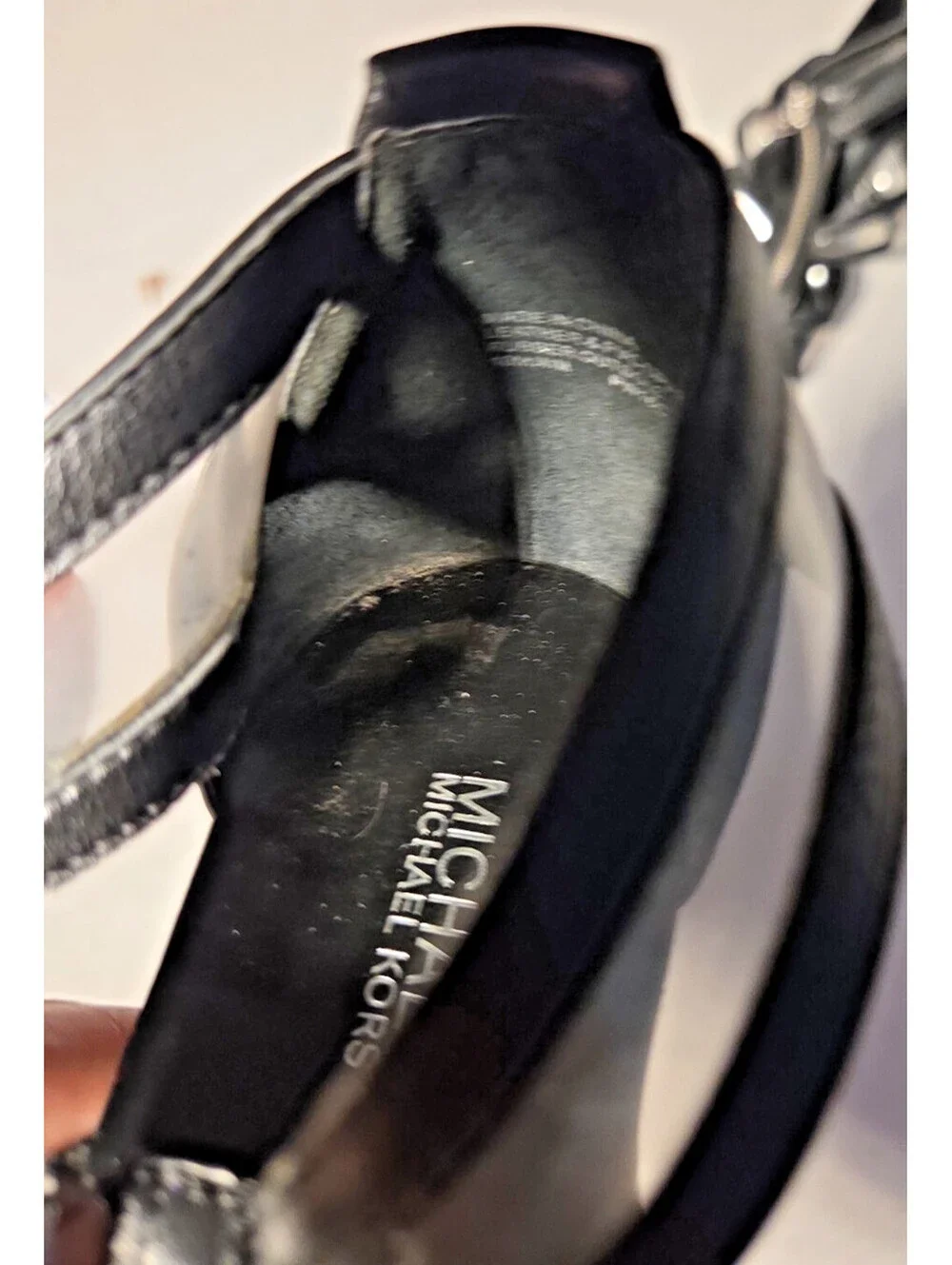 Michael Kors Berkley Zip Front Leather Upper Cage Heels Womens 10 Black Patent